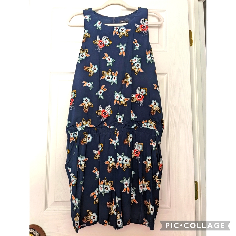 NWT Loft navy floral ruffle back romper